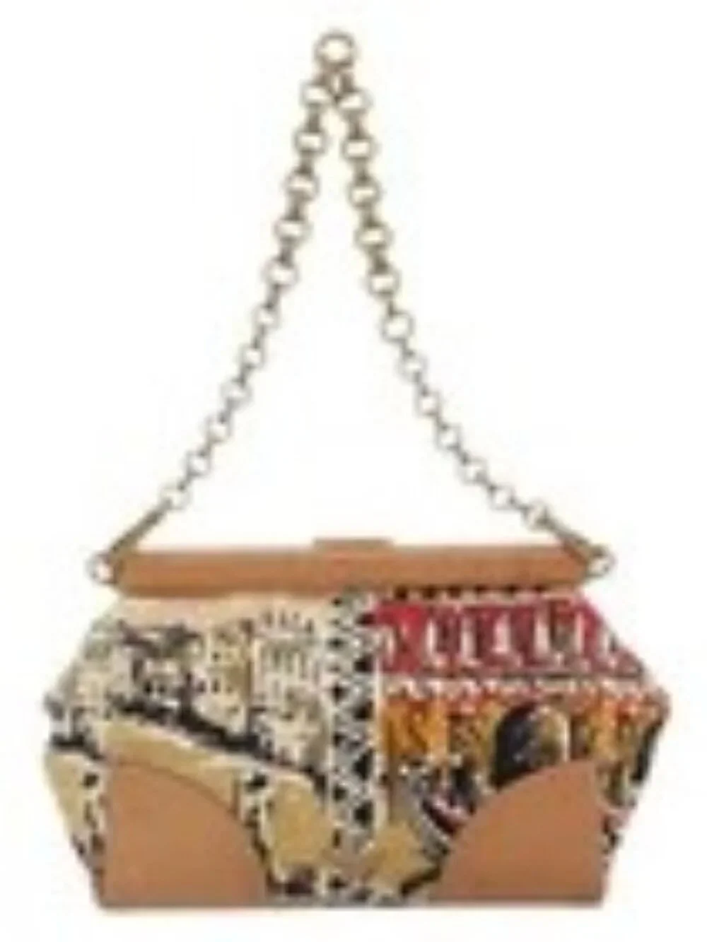 PRADA Chain Shoulder Bag Canvas Brown Gold Auth